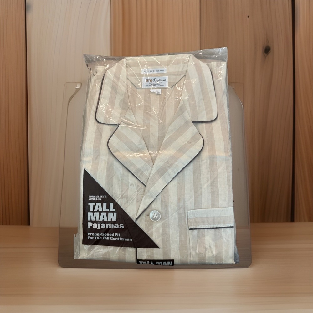Diplomat  large tall‎ man pajamas new tan striped long sleeve long legs Vintage